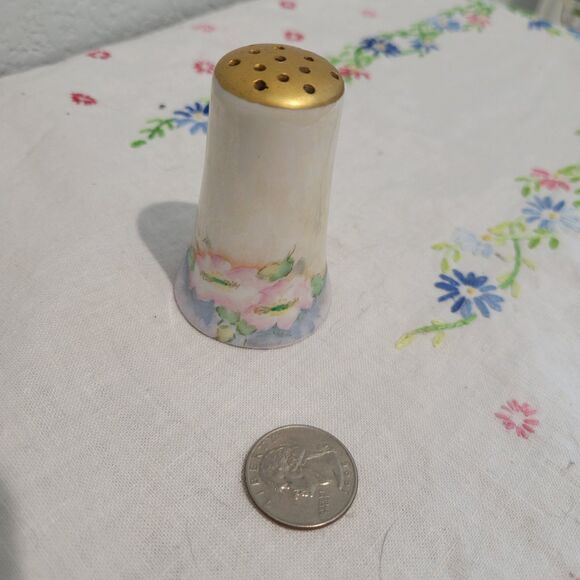 Vintage Hand Painted Porcelain 2.5" Floral Shaker Hat Pin Holder Floral Design - Picture 2 of 12